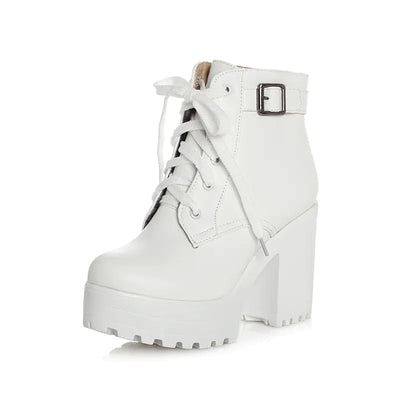 Plus Size Long Lace-Up Chunky Heel Martin Boots