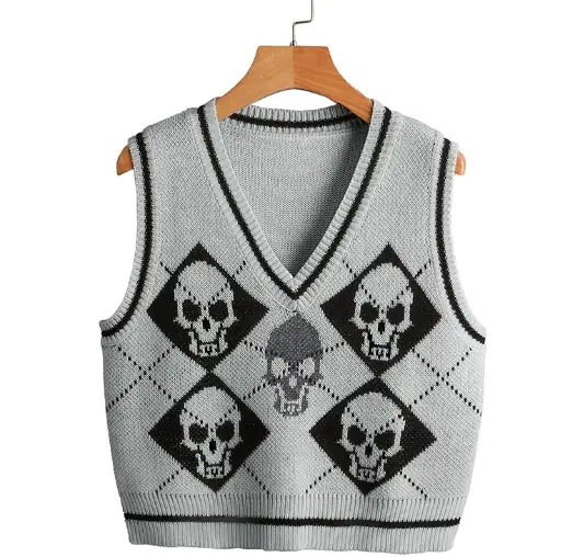Skull Pattern V-neck Sweater Vest for Women