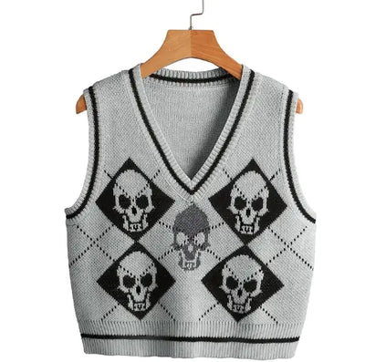Skull Pattern V-neck Sweater Vest for Women
