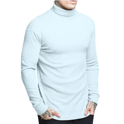 Casual Men's High Neck Solid Color Knitwear