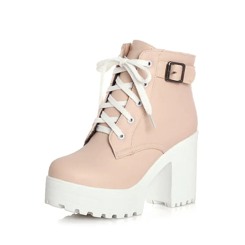 Plus Size Long Lace-Up Chunky Heel Martin Boots