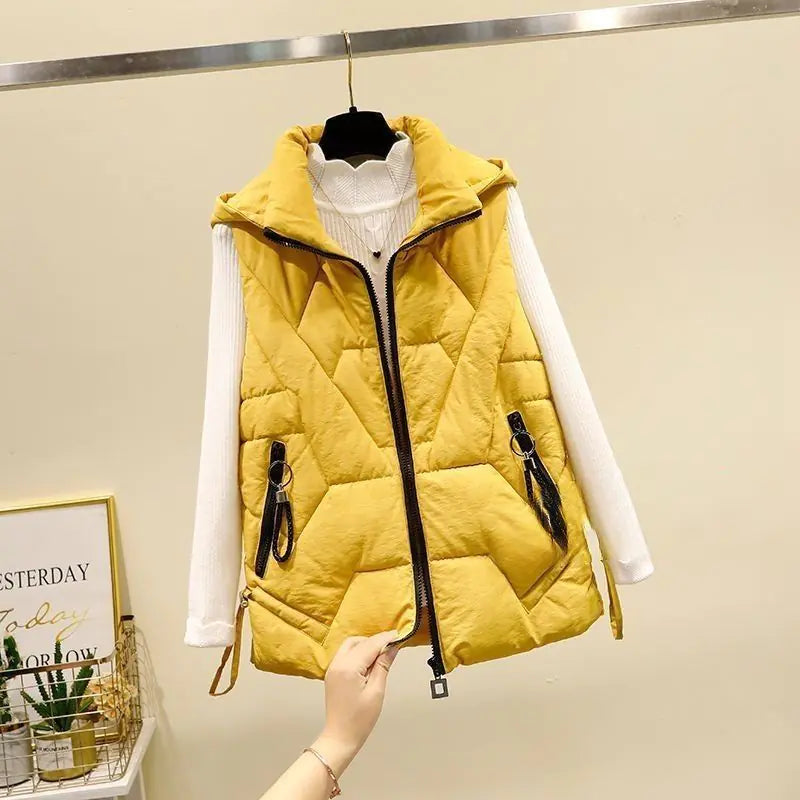 Women's Down Cotton Vest with Detachable Hood
