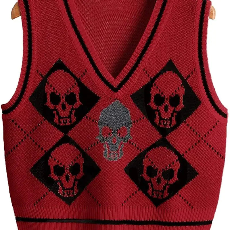 Skull Pattern V-neck Sweater Vest for Women