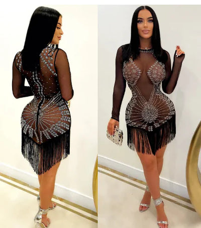 Women's Fashion Mesh Tassel Dress