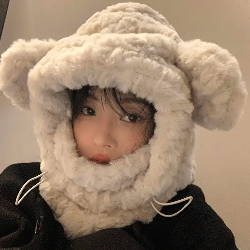 Cute Plush Bear Ear Protection Hat