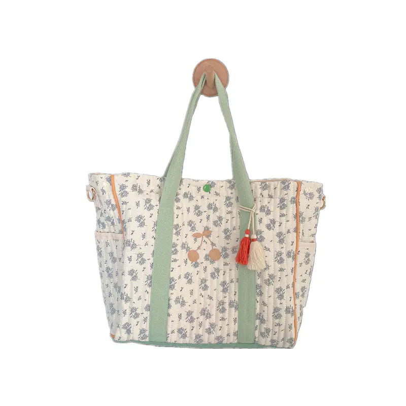 Large Capacity Floral Cherry Embroidered Mommy Bag