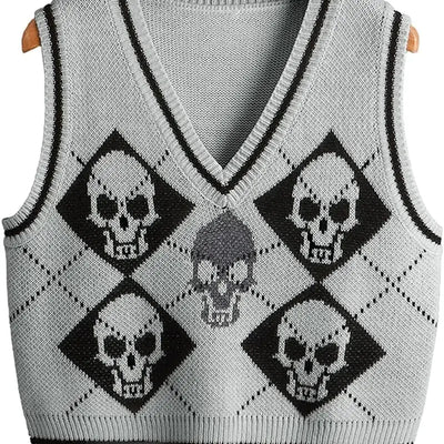 Skull Pattern V-neck Sweater Vest for Women