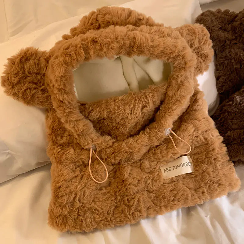 Cute Plush Bear Ear Protection Hat