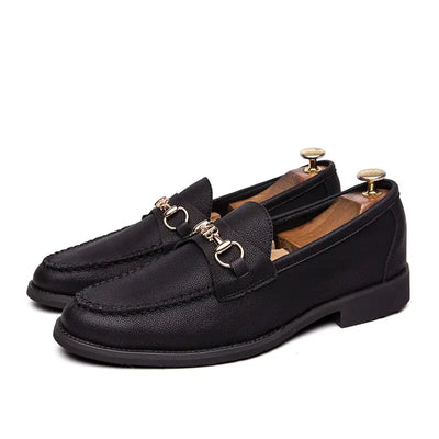 Men's Casual Soft Leather Loafers with Metal Buckle