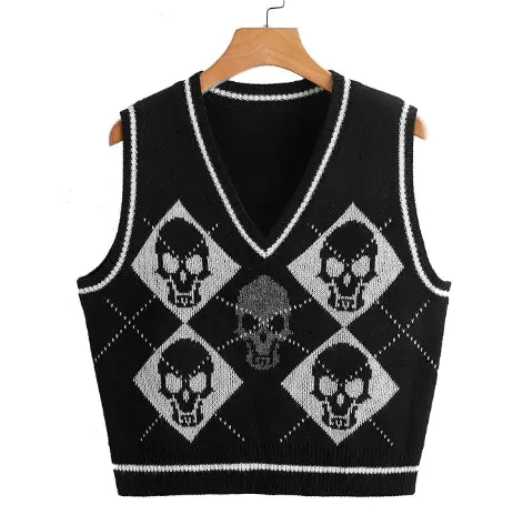 Skull Pattern V-neck Sweater Vest for Women
