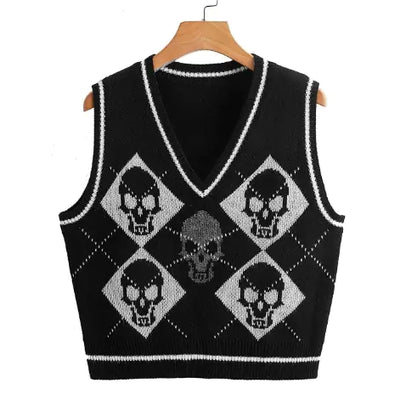 Skull Pattern V-neck Sweater Vest for Women
