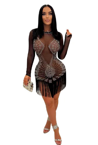 Women's Fashion Mesh Tassel Dress