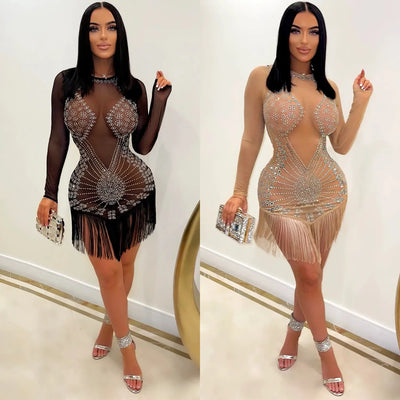 Women's Fashion Mesh Tassel Dress