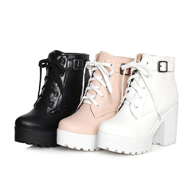 Plus Size Long Lace-Up Chunky Heel Martin Boots