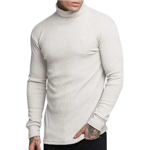 Casual Men's High Neck Solid Color Knitwear