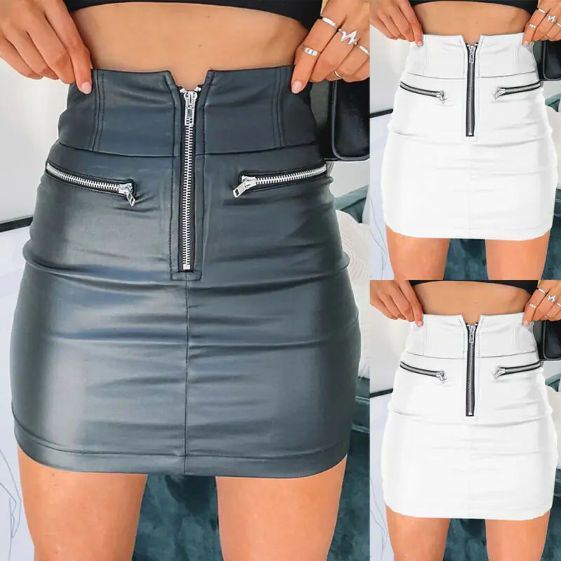 High Waist PU Leather Pencil Mini Skirt for Women