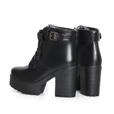 Plus Size Long Lace-Up Chunky Heel Martin Boots