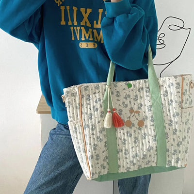 Large Capacity Floral Cherry Embroidered Mommy Bag