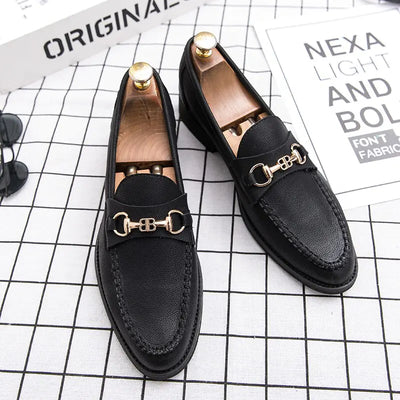 Men's Casual Soft Leather Loafers with Metal Buckle