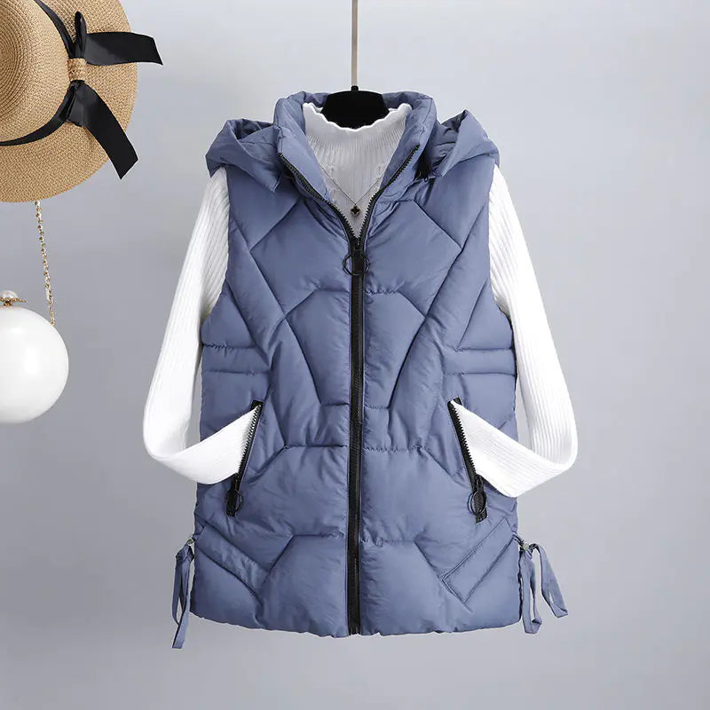 Women's Down Cotton Vest with Detachable Hood