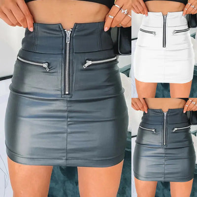High Waist PU Leather Pencil Mini Skirt for Women