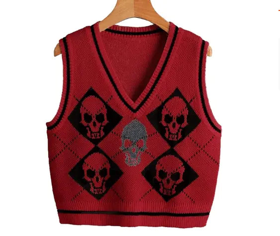 Skull Pattern V-neck Sweater Vest for Women