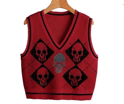 Skull Pattern V-neck Sweater Vest for Women
