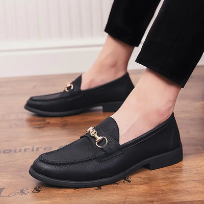 Men's Casual Soft Leather Loafers with Metal Buckle