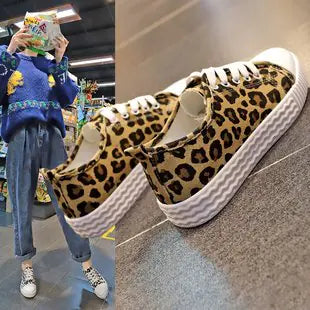 Persian Cat Leopard Print Canvas Sneakers for Women