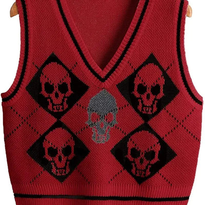 Skull Pattern V-neck Sweater Vest for Women