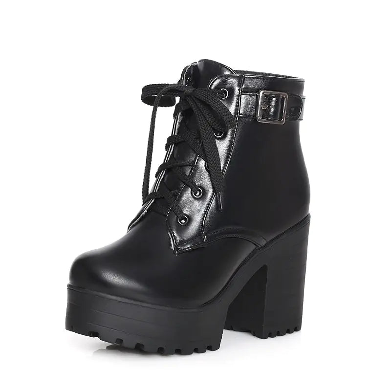 Plus Size Long Lace-Up Chunky Heel Martin Boots