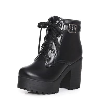 Plus Size Long Lace-Up Chunky Heel Martin Boots