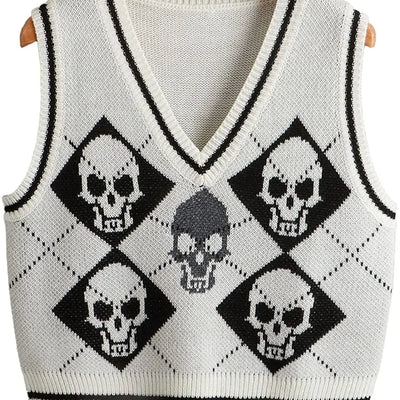Skull Pattern V-neck Sweater Vest for Women