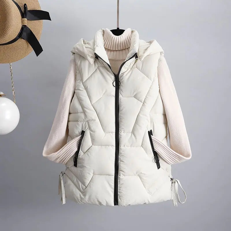 Women's Down Cotton Vest with Detachable Hood