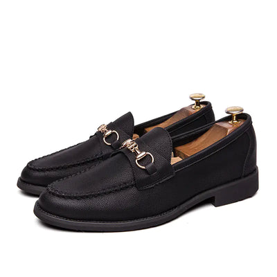 Men's Casual Soft Leather Loafers with Metal Buckle
