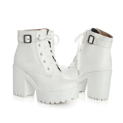 Plus Size Long Lace-Up Chunky Heel Martin Boots