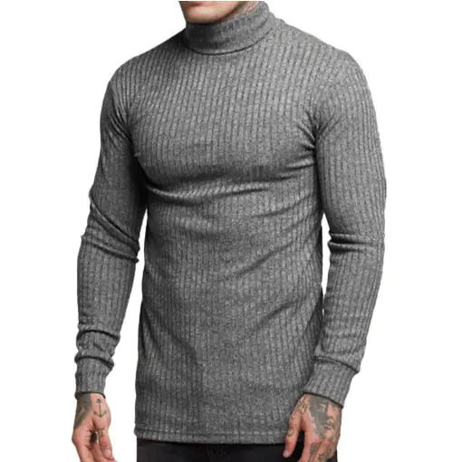 Casual Men's High Neck Solid Color Knitwear