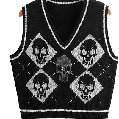 Skull Pattern V-neck Sweater Vest for Women