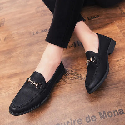 Men's Casual Soft Leather Loafers with Metal Buckle