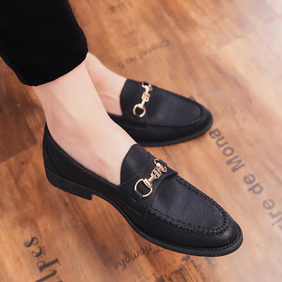 Men's Casual Soft Leather Loafers with Metal Buckle