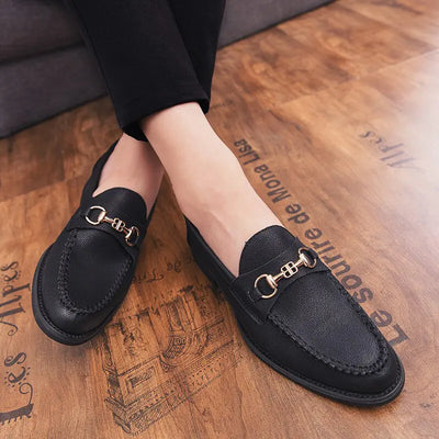 Men's Casual Soft Leather Loafers with Metal Buckle