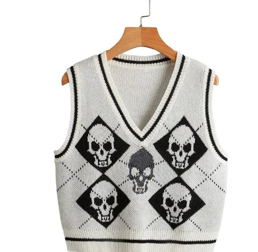 Skull Pattern V-neck Sweater Vest for Women