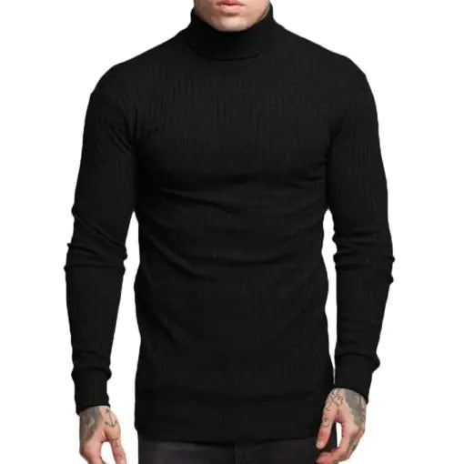 Casual Men's High Neck Solid Color Knitwear