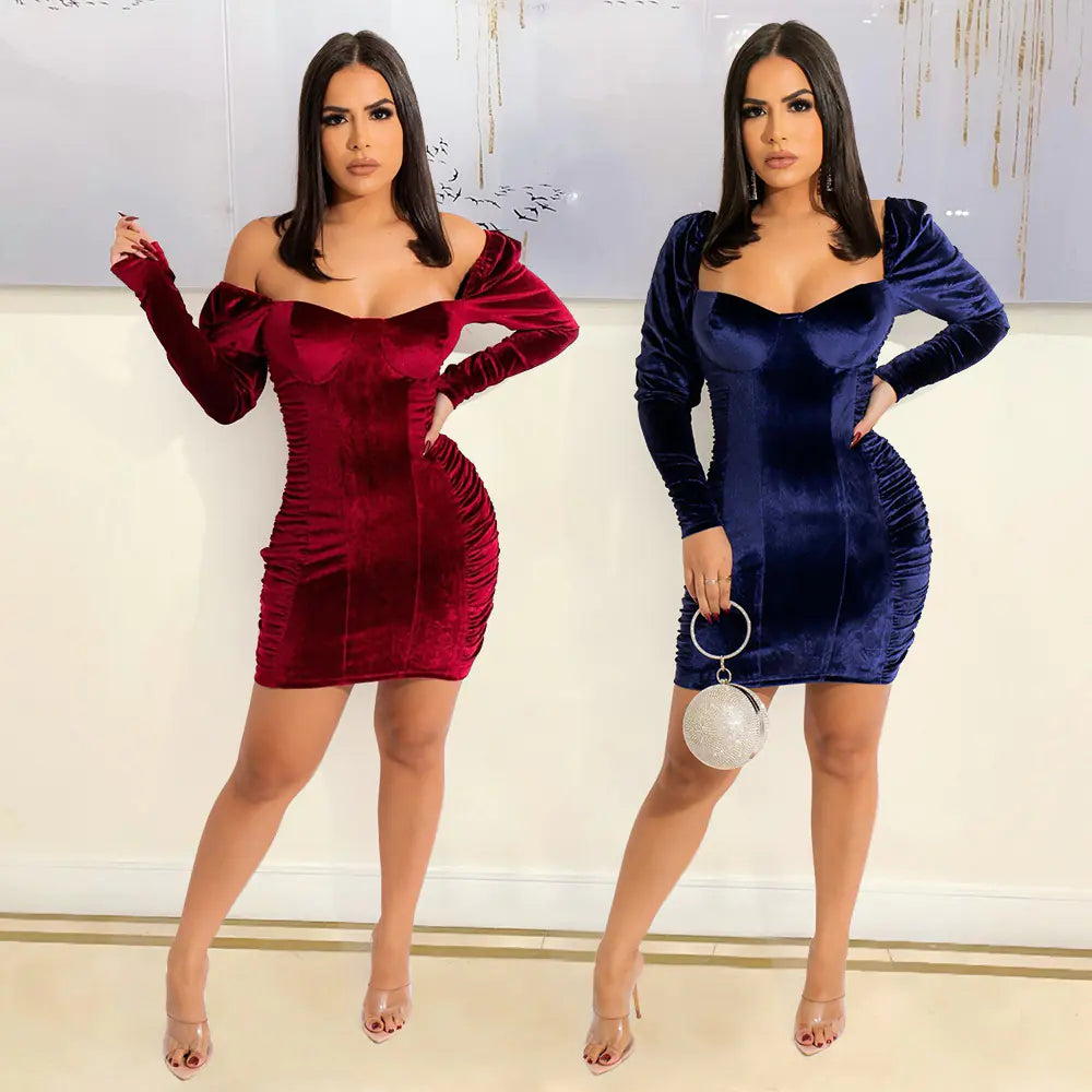 Velvet Long Sleeve Evening Gown