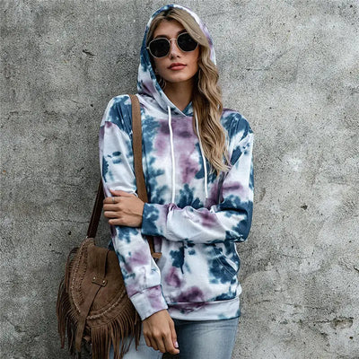 Tie-Dye Hooded Pullover Sweater for Women