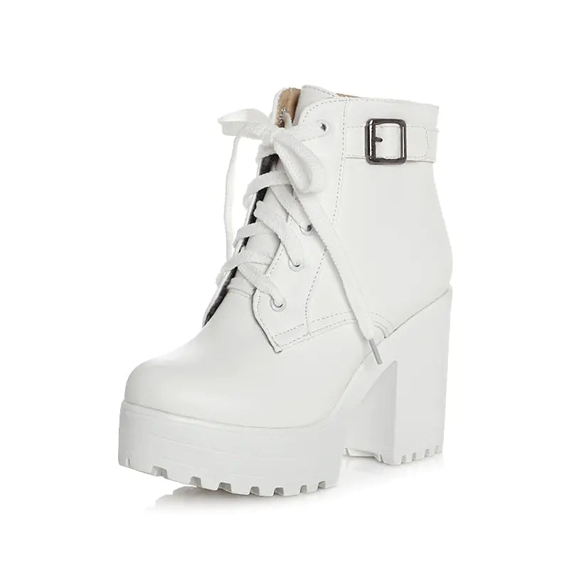 Plus Size Long Lace-Up Chunky Heel Martin Boots