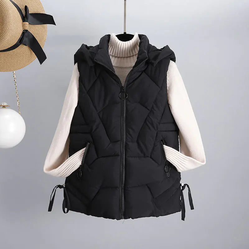 Women's Down Cotton Vest with Detachable Hood