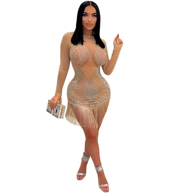 Women's Fashion Mesh Tassel Dress
