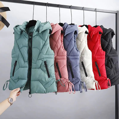 Women's Down Cotton Vest with Detachable Hood