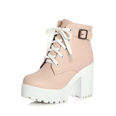 Plus Size Long Lace-Up Chunky Heel Martin Boots